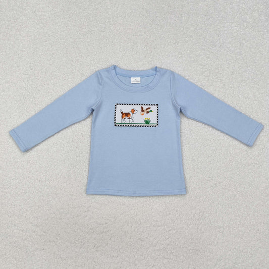 RTS NO MOQ ETA 5/7days Arrived BT1007 Embroidered puppy duck light blue long-sleeved top