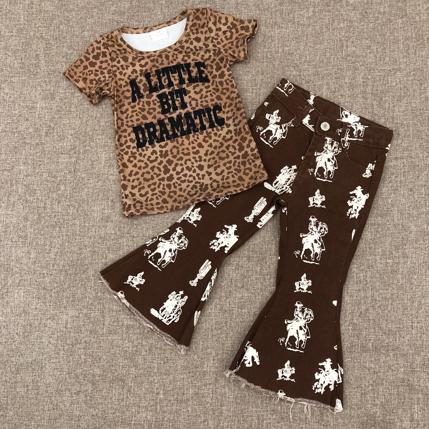 RTS NO MOQ Sibling baby boy girl clothes western catcus short sleeve top and jeans and sets