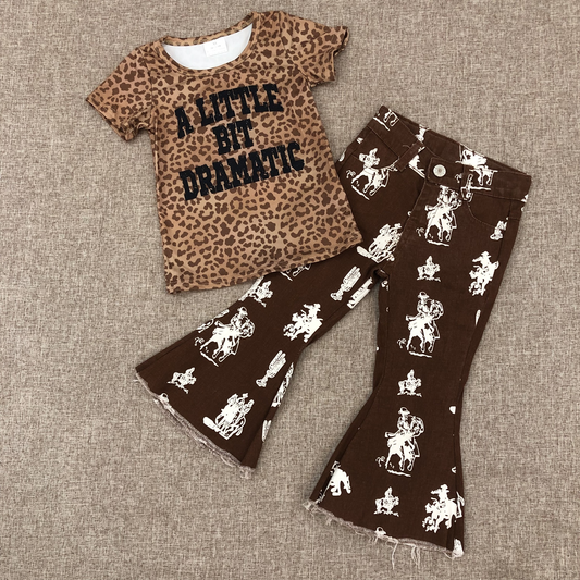 RTS NO MOQ Sibling baby boy girl clothes western catcus short sleeve top and jeans and sets
