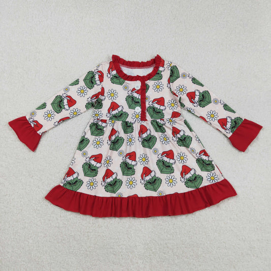 RTS NO MOQ（In Stock) GLD1230 Cute Clothes  Christmas  floral red lace pink button-down long-sleeved dress