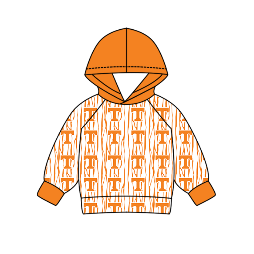 Custom moq 5 mix size milk silk summer team baby boys clothes orange hooded long sleeve top-25.10.30