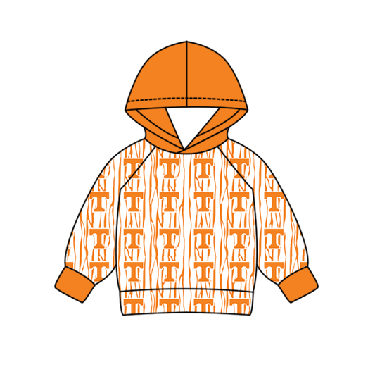 Custom moq 5 mix size milk silk summer team baby boys clothes orange hooded long sleeve top-25.10.30