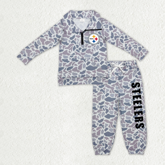 Custom moq 5 mix size milk silk summer teams baby boys clothes camouflage long sleeve pants sets-25.10.27