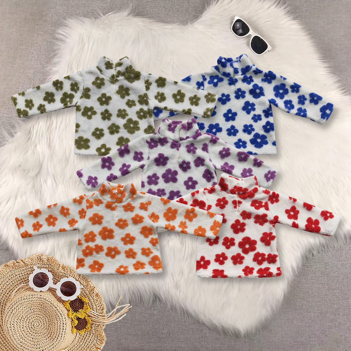 RTS NO MOQ Sibling baby girls clothes floral White Zipper Long Sleeve Tops