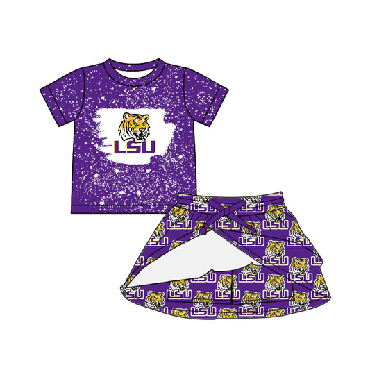 Custom moq 5 each style eta 6-7weeks baby girl clothes team purple short sleeve skirt sets-25.8.2