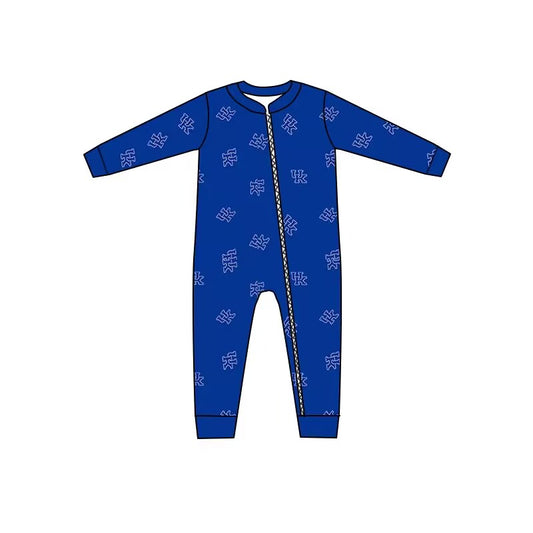 Custom moq 5 eta 6-8weeks baby boys clothes team blue long sleeve romper