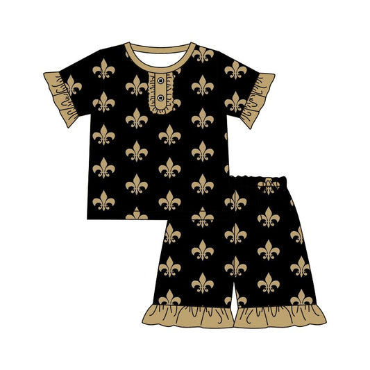 custom moq 3 Summer Girl team black lace short sleeve shorts pajama Set