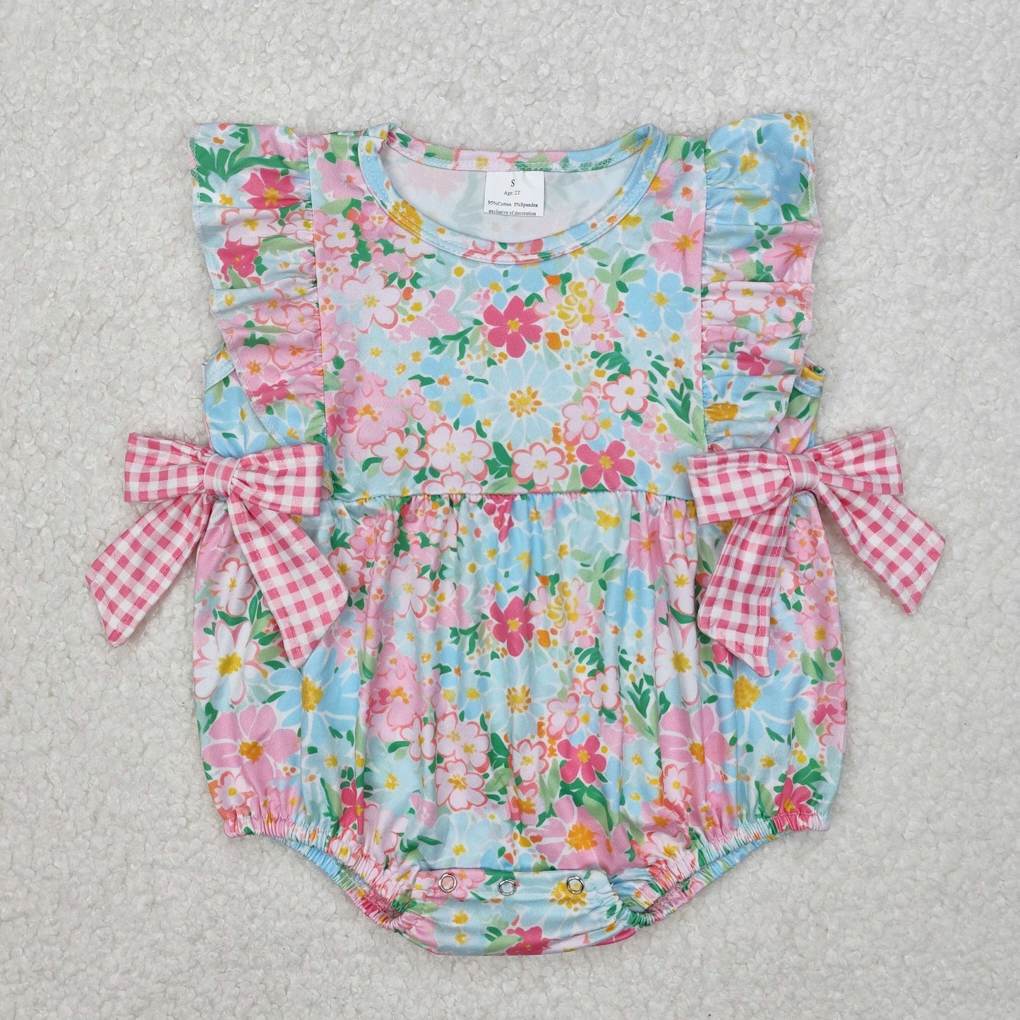 RTS NO MOQ ETA 5/7days arrived SR2719 Floral pink plaid bow lace sleeve vest jumpsuit
