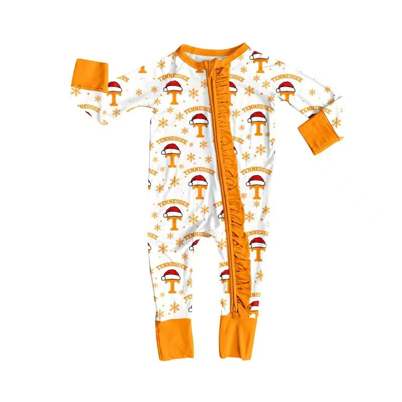 custom moq 5 mix size KLSH01 Girls And Boys Santa Hat Snowflake Print Long Sleeve Christmas Pajama Set Rompers