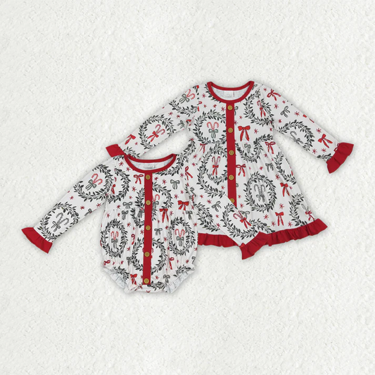 RTS Sibling baby girls clothes Christmas long Sleeve dress and rompers