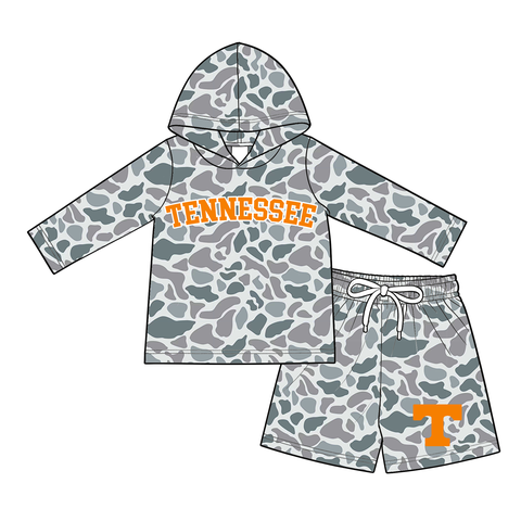 custom moq 5 mix size LYWD0302 Adult Camo Long Sleeve Hooded Top Matching Camo Shorts Two Piece Clothes Set