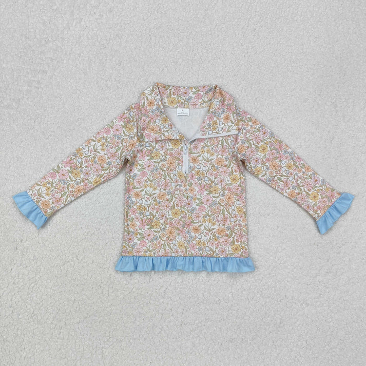 RTS NO MOQ Sibling baby girl clothes leopard floral zipper long-sleeved tops