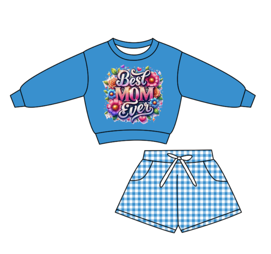 Custom moq 5 mix size milk silk summer baby girl clothes blue long sleeve shorts sets-25.10.28