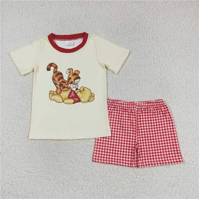 RTS NO MOQ Embroidery  Yellow short-sleeved shirt and shorts set
