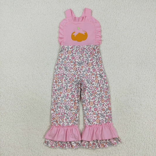 RTS NO MOQ（In Stock）SR3176 Pink lace suspender bodysuit with embroidered bow, pumpkin, flowers, and leaves