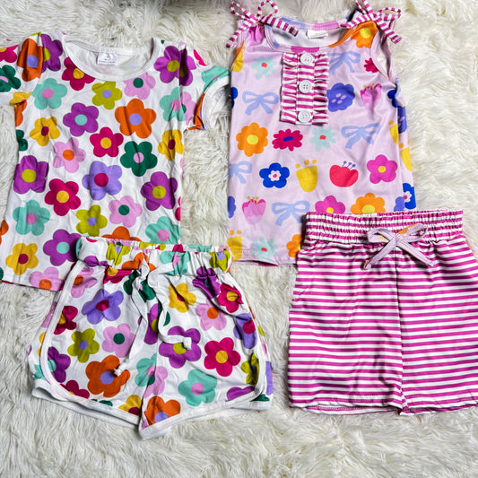 RTS Sibling baby girl clothes floral smiley Short Sleeve Shorts sets