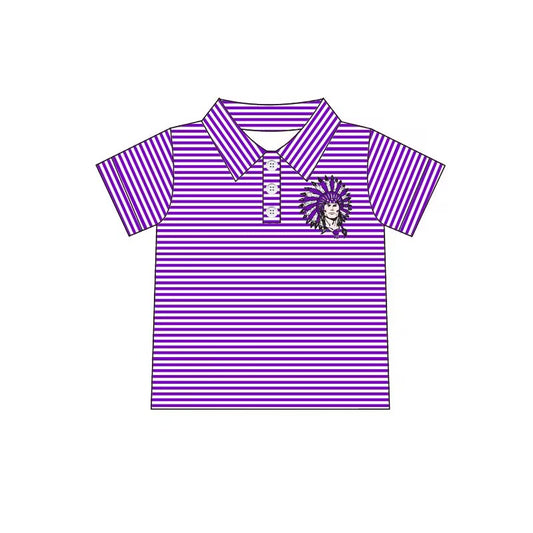 custom moq 5 tat about 4-6 weeks team baby Boys clothes purple striped Milk Silk short sleeve top