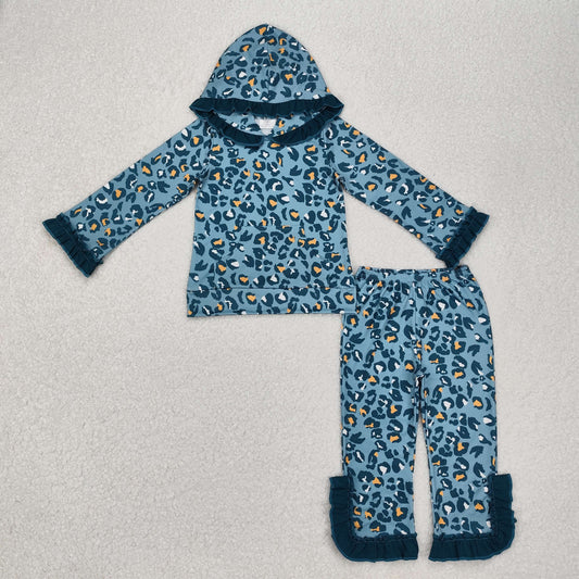 RTS NO MOQ ETA 5/7days Arrived GLP2239 Leopard blue green lace hooded long sleeve trousers suit