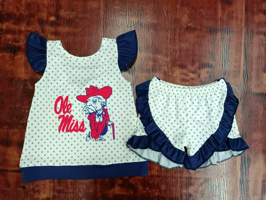 Custom moq 3 eta 6-7weeks baby girls clothes team blue flying sleeve shorts sets