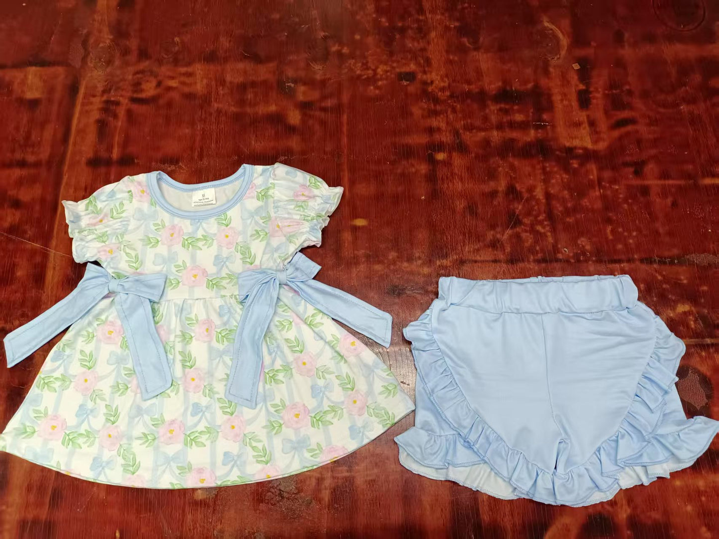 Custom moq 3 eta 6-7weeks baby girls clothes floral short sleeve shorts sets-25.5.12