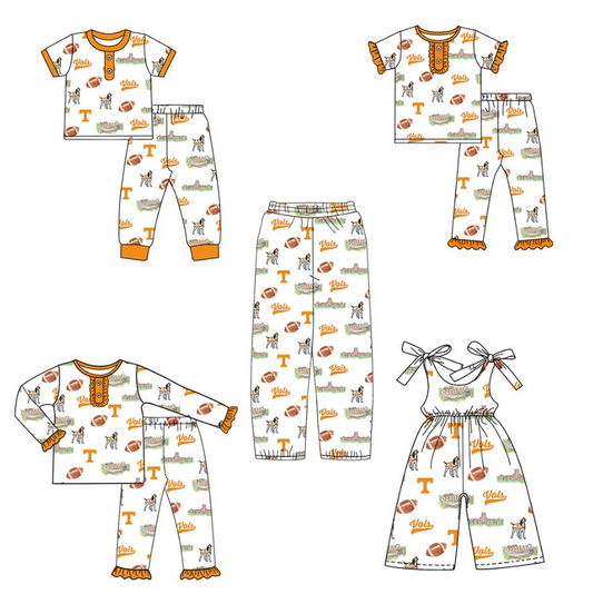 Custom moq 8 mix size milk silk summer team baby girls clothes orange short sleeve pants sets 3 and jumpsuit and adult pants-25.9.25