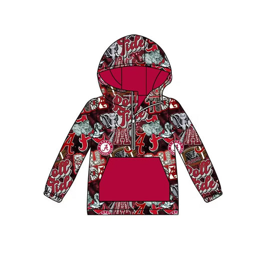 Custom moq 3 eta 6-7weeks Red Elephant Letters Hooded Zipper Pullover Boys Top