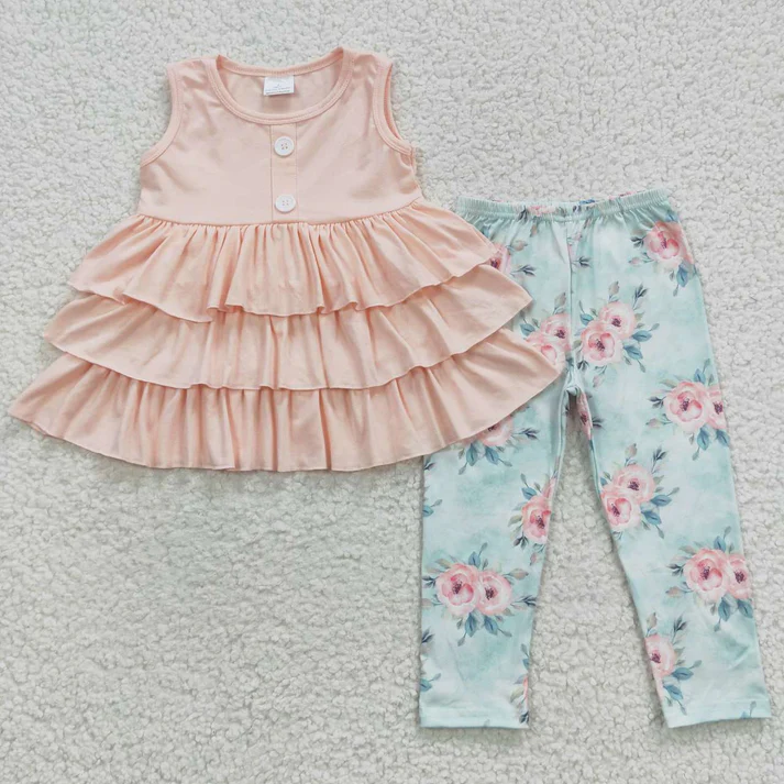 RTS NO MOQ Sibling baby girl clothes floral long sleeve pants Sets