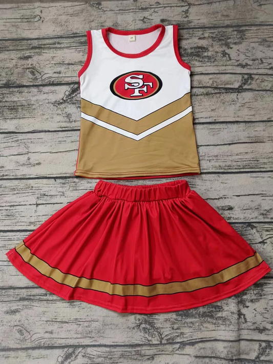 Custom moq 5 each style eta 6-7weeks baby girl clothes team red sleeveless skirts sets-25.8.6