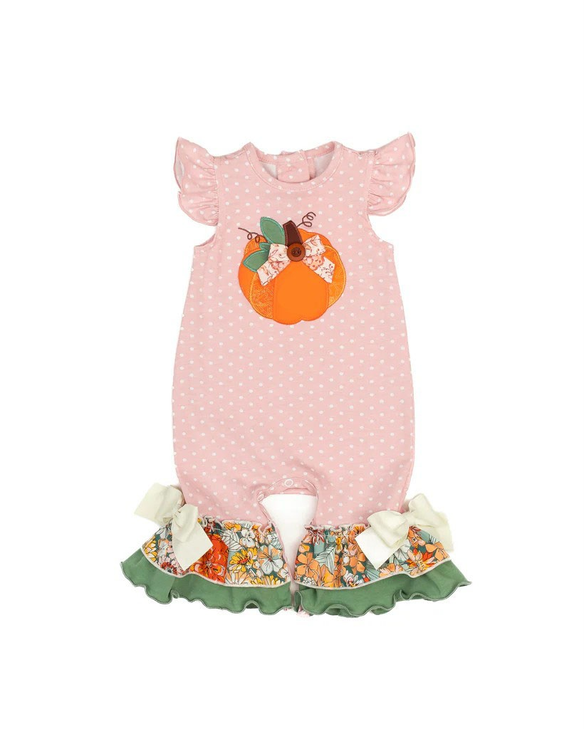 Deadline  September 14  custom no moq eta 6-8weeks Orange Pumpkin White Polka Dot Pink Fly Sleeve Bodysuit