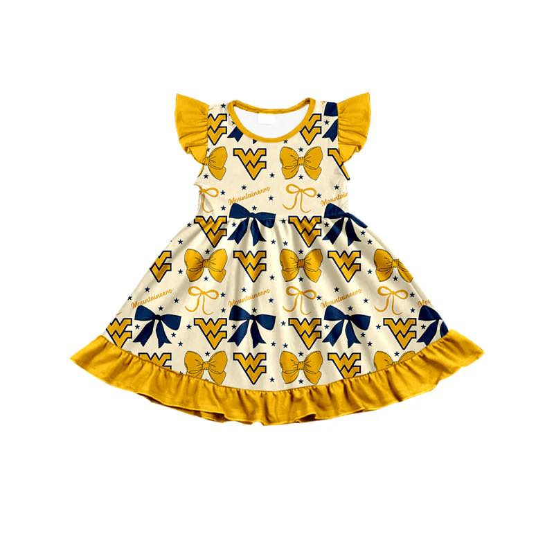 Custom moq 5 each style eta 6-7weeks baby girl clothes team Yellow summer short-sleeved skirt
