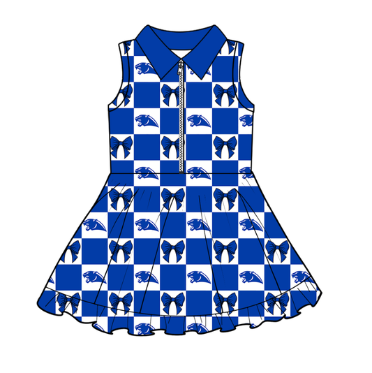 Custom moq 3 or 5 mix size milk silk summer teams baby girl clothes bow blue sleeveless dress