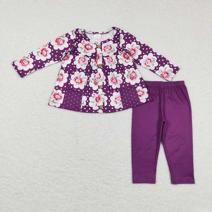 RTS NO MOQ Sibling baby girl clothes floral pocket long sleeve pants Sets