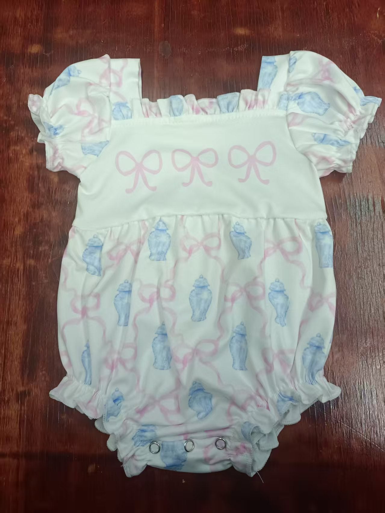 Custom moq 3 eta 6-7weeks baby girl clothes bow floral short sleeve romper