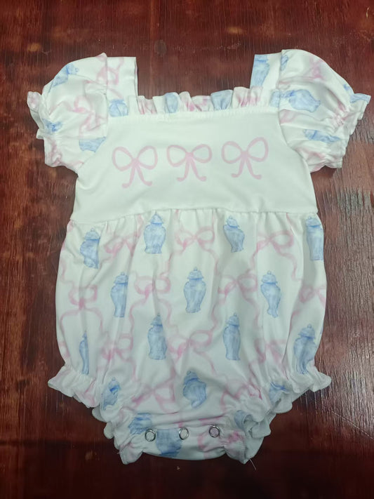 Custom moq 3 eta 6-7weeks baby girl clothes bow floral short sleeve romper