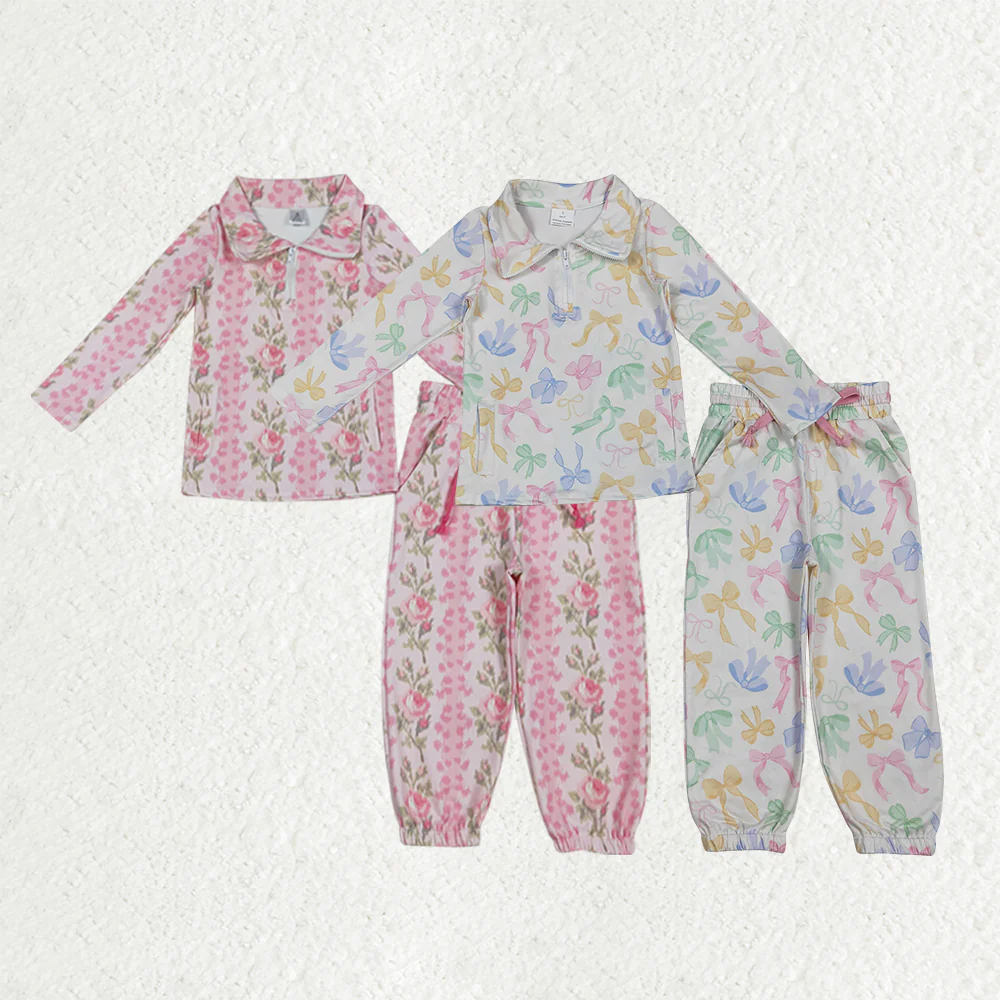 RTS NO MOQ Sibling baby girl clothes bow yoga long sleeve pants sets