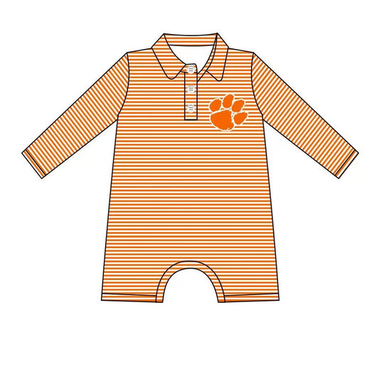 custom moq 3 eta 4/6 weeks baby boys clothes team orange long sleeve romper