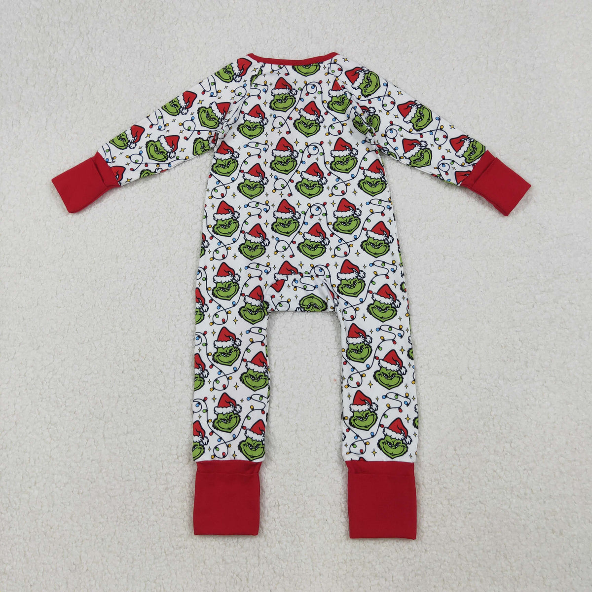 RTS NO MOQ（In Stock) LR2574 Christmas red and white zippered long-sleeved bodysuit