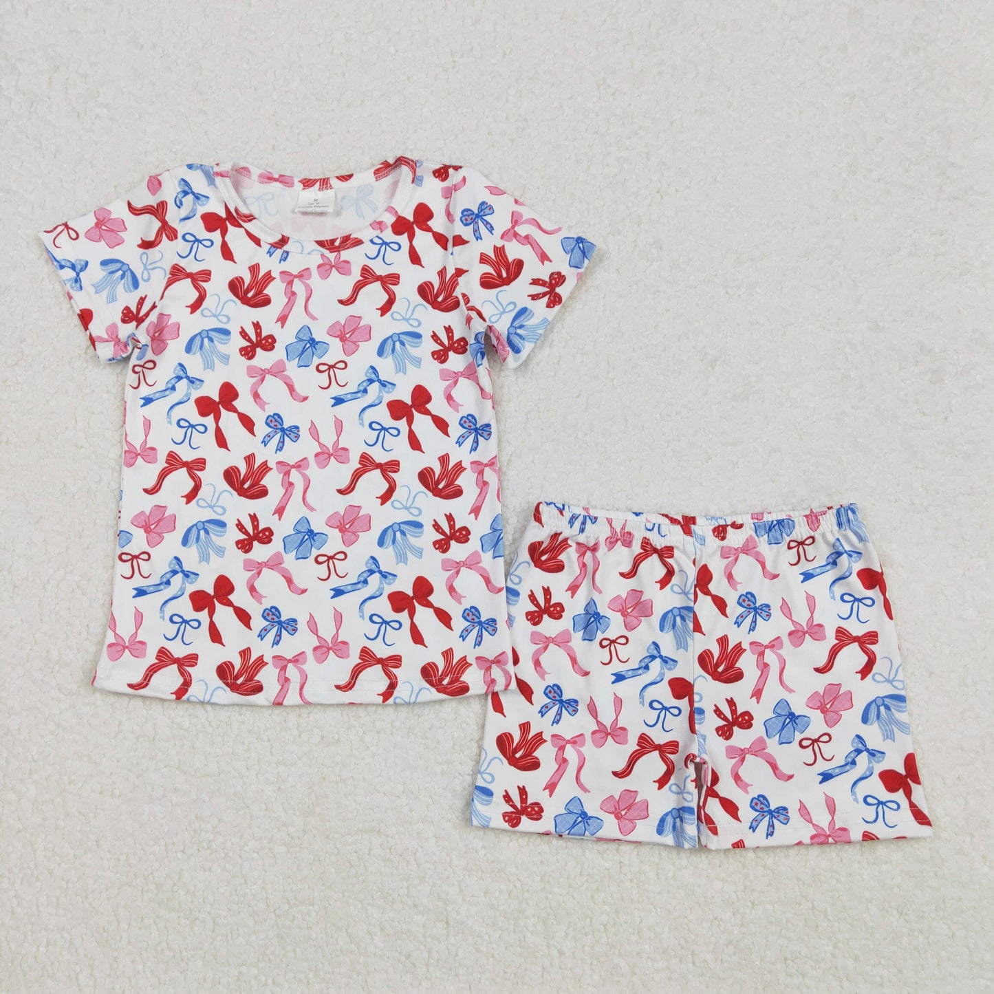 RTS NO MOQ ETA 5/7days Arrived GSSO1992 National Day bow pattern white short-sleeved shorts suit