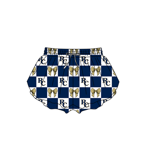 Custom moq 3 or 5 mix size milk silk summer teams baby girl clothes bow blue summer shorts