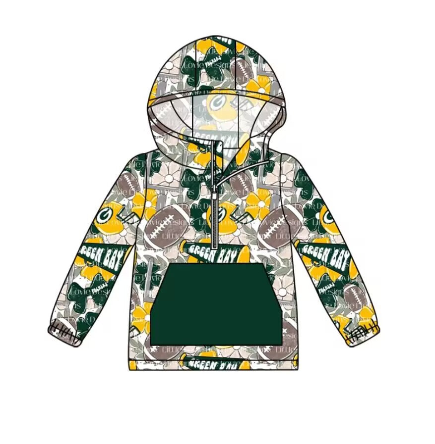 Custom moq 3 eta 6-7weeks team baby boys clothes REEN BAY green hooded long sleeve top