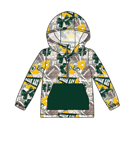 Custom moq 3 eta 6-7weeks team baby boys clothes REEN BAY green hooded long sleeve top