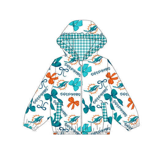 Custom moq 8 mix size milk silk summer team baby girls clothes bow teal hooded long sleeve top-25.9.30