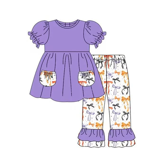 Custom moq 5 each style eta 6-7weeks baby girl clothes halloween purple short sleeve pants set 2 and rompers-25.8.5