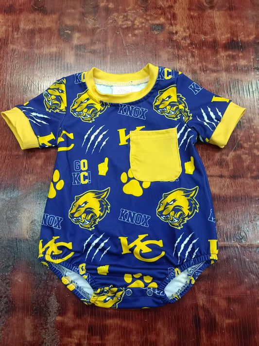 Custom moq 3 eta 6-7weeks baby boys clothes team blue and yellow short sleeve romper