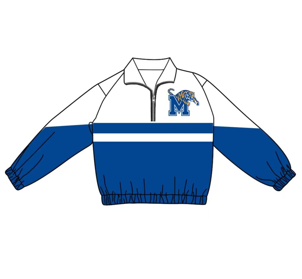 Custom moq 5 mix size milk silk Blue zip-up long-sleeved jacket boys coat