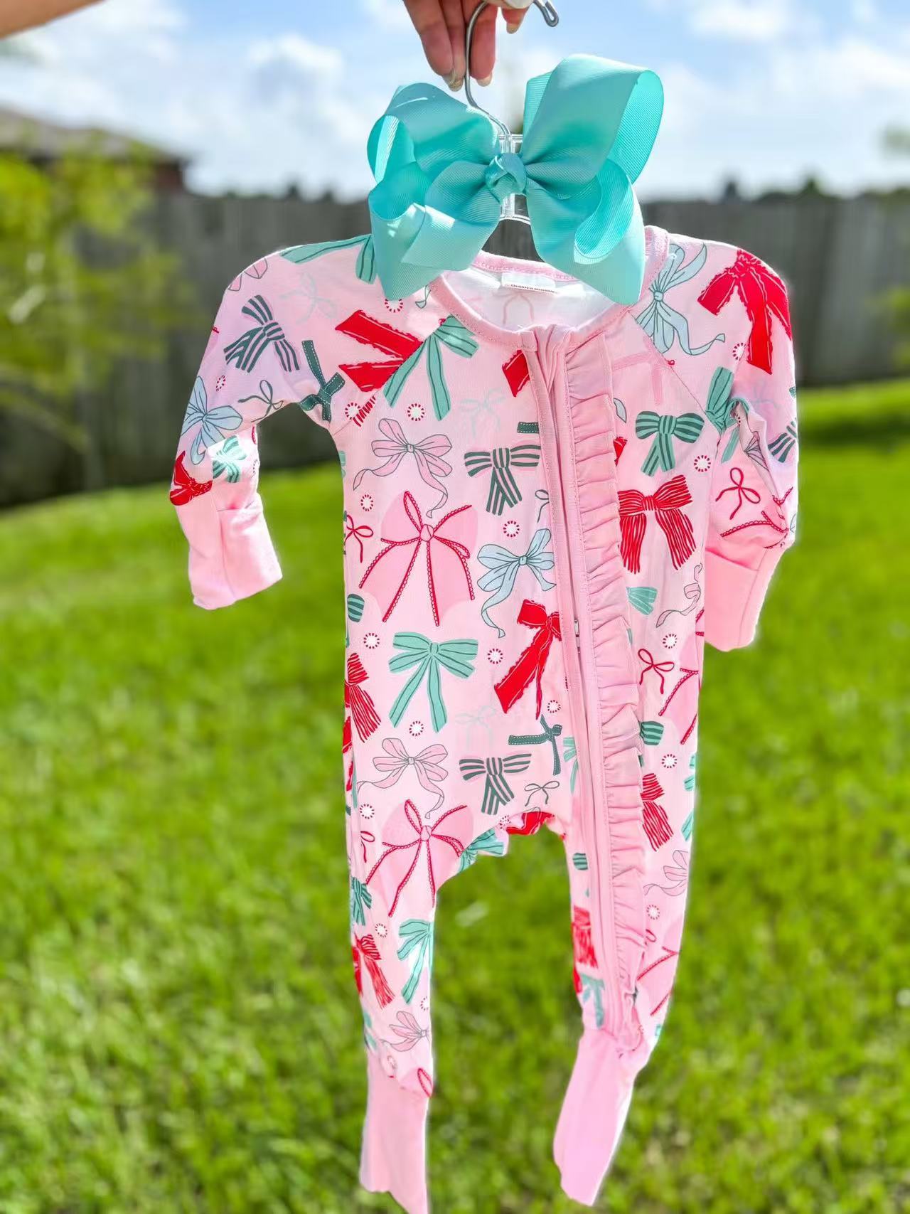 RTS NO MOQ Sibling Baby girl clothes bow long-sleeved trousers suit & romper
