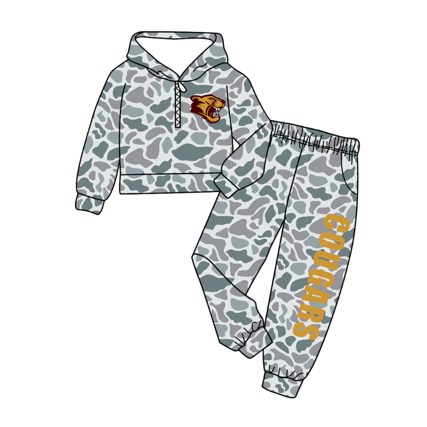 Custom moq 5 mix size milk silk Camouflage Cute Long-Sleeved Pants Set