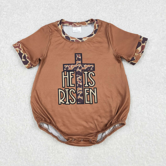 RTS NO MOQ ETA 5/7days arrived SR2374 He is risen camouflage cross brown short-sleeved jumpsuit