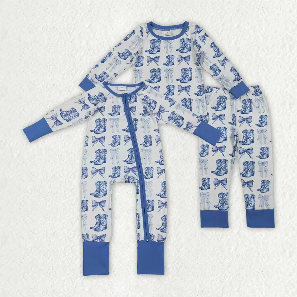 RTS NO MOQ Sibling Baby girl clothes western boots long-sleeved trousers suit & rompers