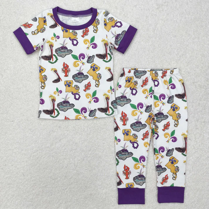 RTS NO MOQ Sibling Baby girls clothes mardi gras short-sleeved trousers suit & rompers